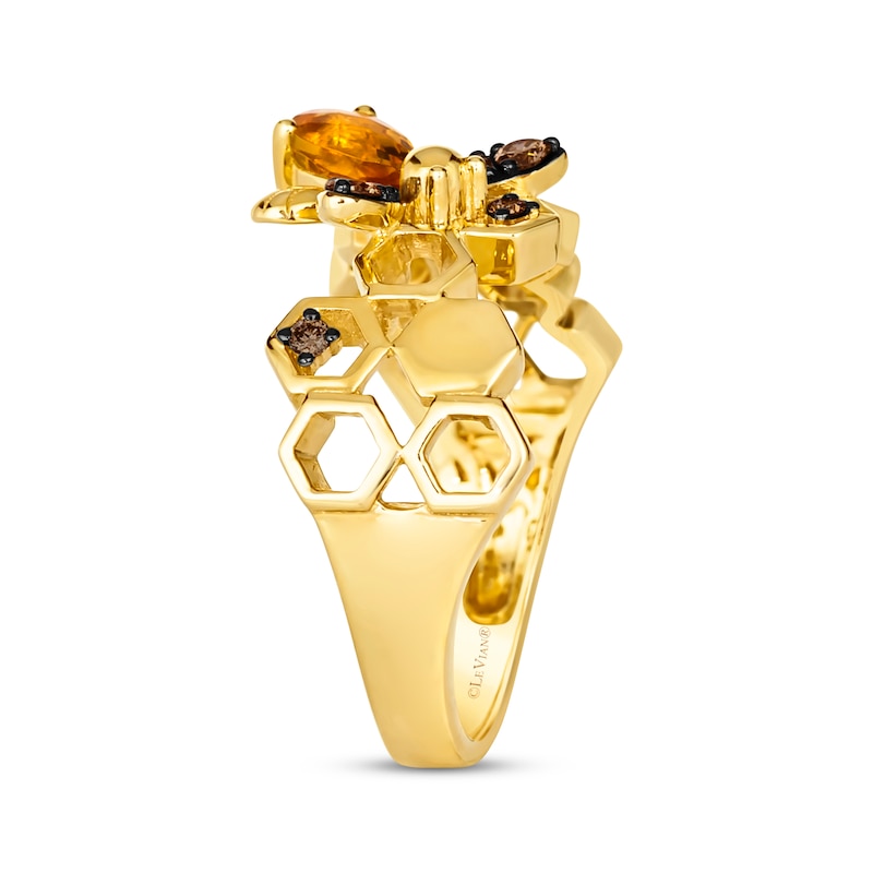 Main Image 2 of Le Vian Pear-Shaped Citrine Bee & Honeycomb Ring 1/5 ct tw Diamonds 14K Honey Gold Size 7