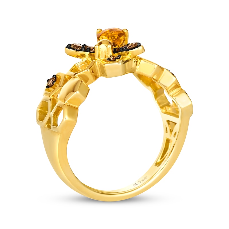 Main Image 3 of Le Vian Pear-Shaped Citrine Bee & Honeycomb Ring 1/5 ct tw Diamonds 14K Honey Gold Size 7