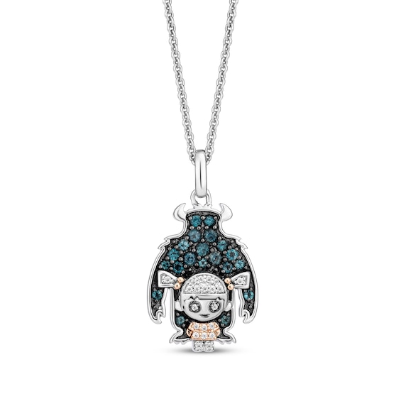 Disney Treasures Monsters, Inc. "Boo & Sulley" Multi-Stone Necklace 1/20 ct tw Sterling Silver & 10K Rose Gold 19"