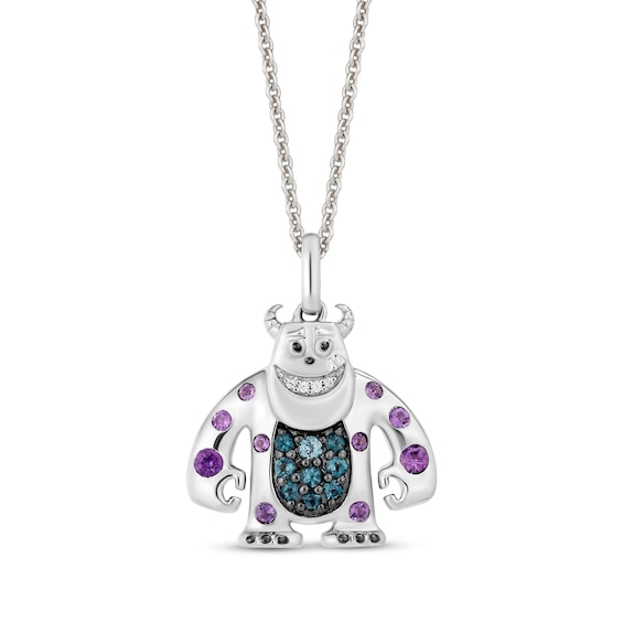 Disney Treasures Monsters, Inc. "Sulley" Amethyst, London Blue Topaz & Diamond Accent Necklace Sterling Silver 19"