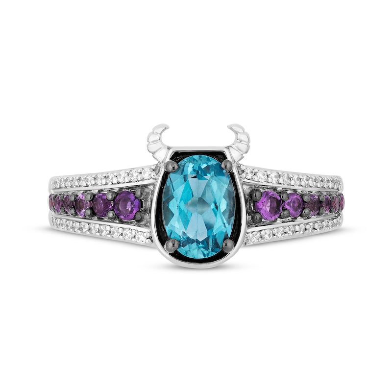 Main Image 4 of Disney Treasures Monsters, Inc. &quot;Sulley&quot; Oval-Cut Swiss Blue Topaz, Amethyst & Diamond Ring 1/10 ct tw Sterling Silver