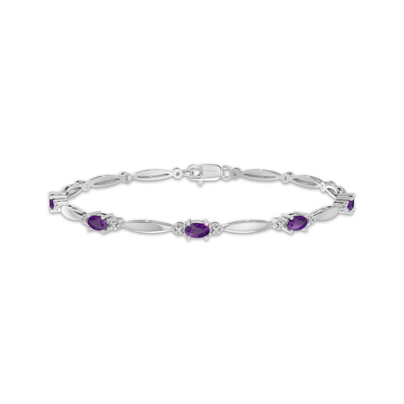 Oval-Cut Amethyst & White Lab-Created Sapphire Link Bracelet Sterling Silver 7.25"