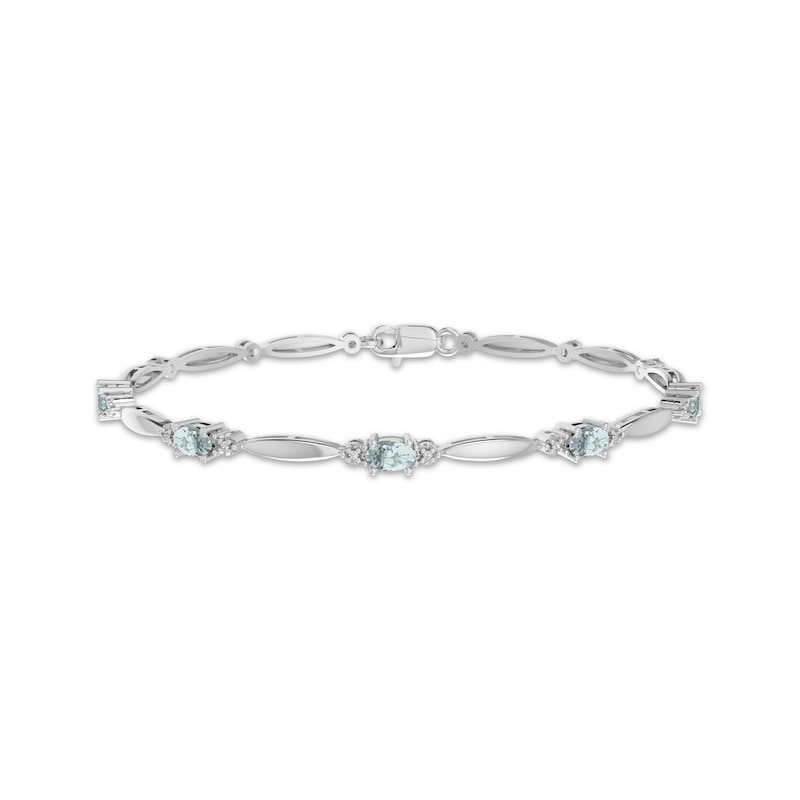Main Image 1 of Oval-Cut Aquamarine & White Lab-Created Sapphire Link Bracelet Sterling Silver 7.25&quot;