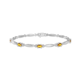 Oval-Cut Citrine & White Lab-Created Sapphire Link Bracelet Sterling Silver 7.25"