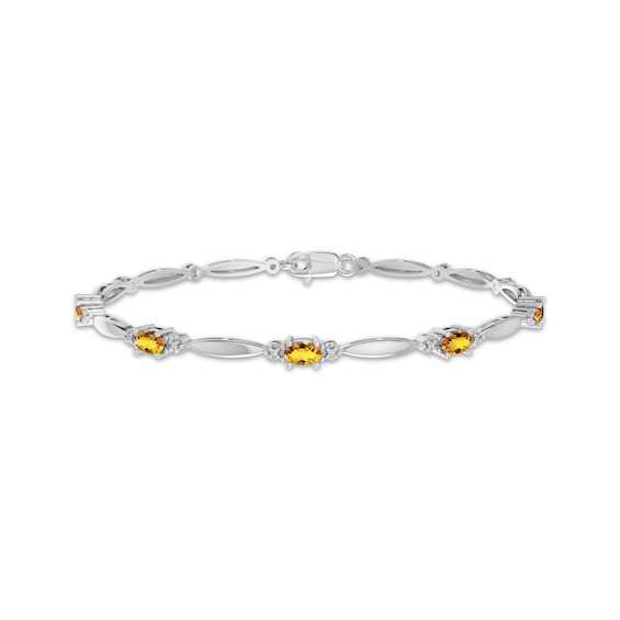 Oval-Cut Citrine & White Lab-Created Sapphire Link Bracelet Sterling Silver 7.25"