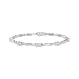 Oval-Cut Lab-Created Opal & White Lab-Created Sapphire Link Bracelet Sterling Silver 7.25"