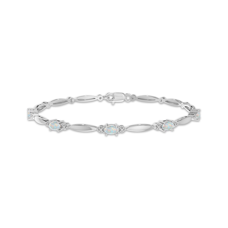 Main Image 1 of Oval-Cut Lab-Created Opal & White Lab-Created Sapphire Link Bracelet Sterling Silver 7.25&quot;