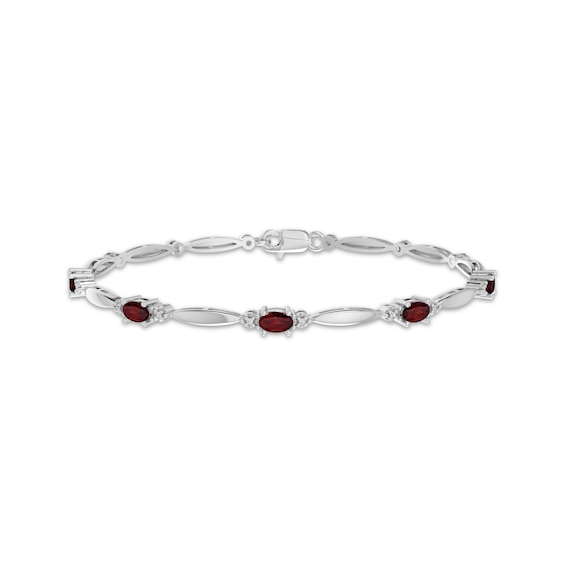 Oval-Cut Garnet & White Lab-Created Sapphire Link Bracelet Sterling Silver 7.25"