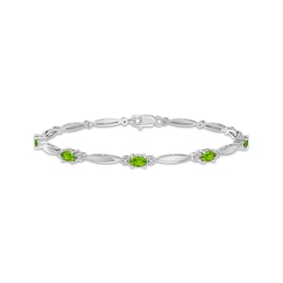 Oval-Cut Peridot & White Lab-Created Sapphire Link Bracelet Sterling Silver 7.25"