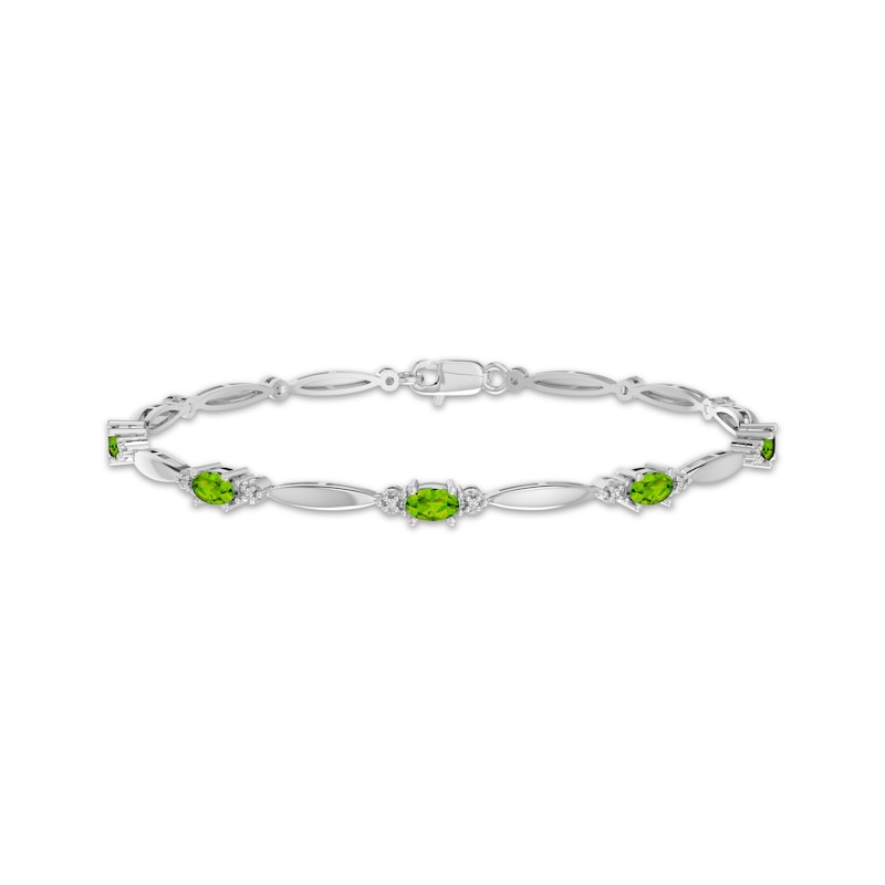 Oval-Cut Peridot & White Lab-Created Sapphire Link Bracelet Sterling Silver 7.25"