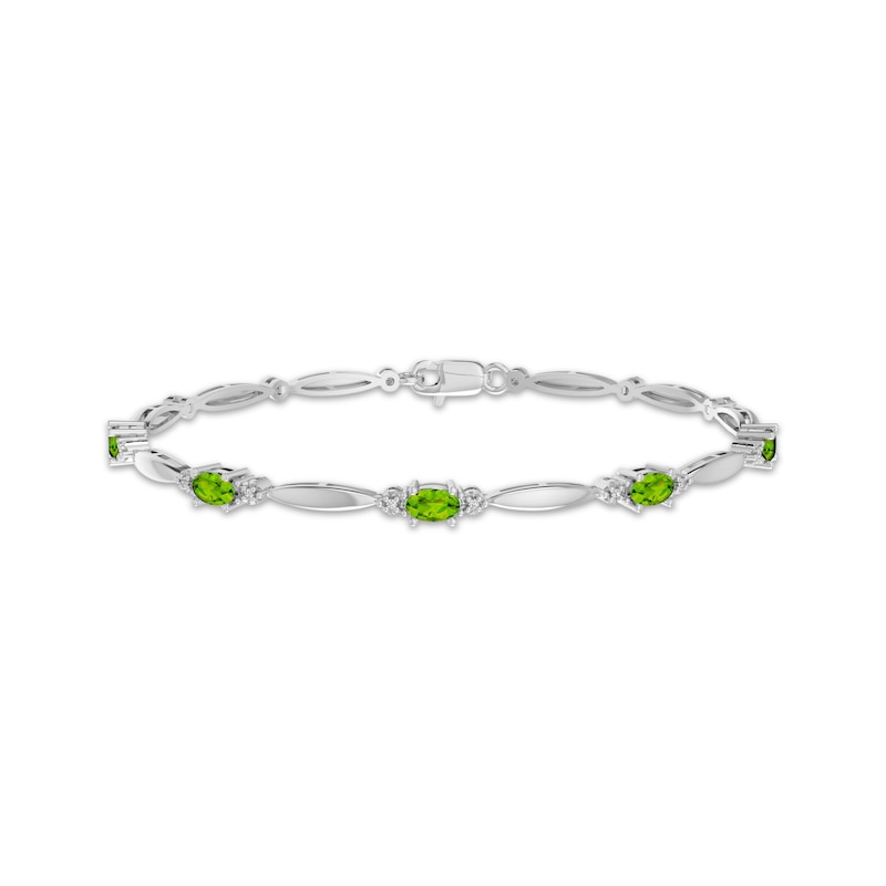Main Image 1 of Oval-Cut Peridot & White Lab-Created Sapphire Link Bracelet Sterling Silver 7.25&quot;