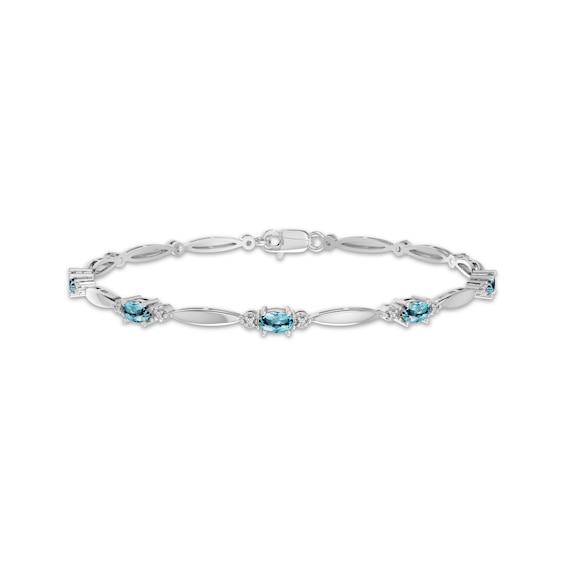 Oval-Cut Swiss Blue Topaz & White Lab-Created Sapphire Link Bracelet Sterling Silver 7.25"
