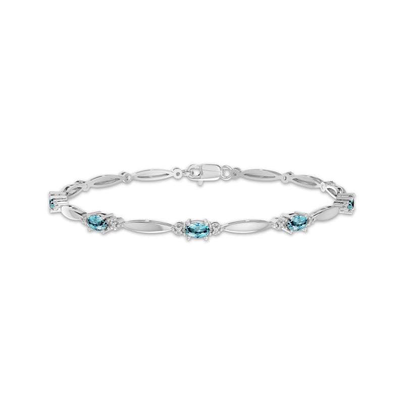Main Image 1 of Oval-Cut Swiss Blue Topaz & White Lab-Created Sapphire Link Bracelet Sterling Silver 7.25&quot;