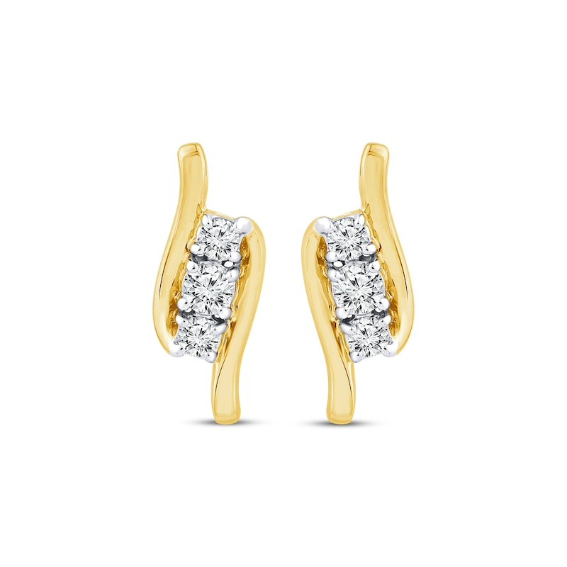 Main Image 2 of Three-Stone Diamond Earrings 1/4 ct tw 10K Yellow Gold