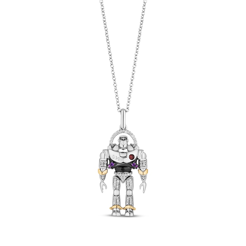 Disney Treasures Toy Story Buzz Lightyear Multi-Stone Necklace 1/10 ct tw Sterling Silver & 10K Yellow Gold 19"