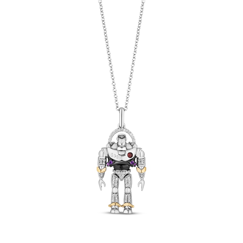 Main Image 1 of Disney Treasures Toy Story Buzz Lightyear Multi-Stone Necklace 1/10 ct tw Sterling Silver & 10K Yellow Gold 19&quot;
