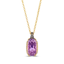 Le Vian Cushion-Cut Amethyst Necklace 1/6 ct tw Diamonds 14K Honey Gold 19"