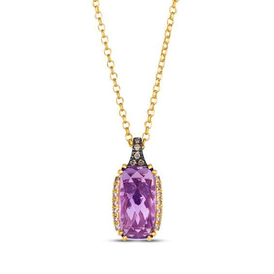 Le Vian Cushion-Cut Amethyst Necklace 1/6 ct tw Diamonds 14K Honey Gold 19"