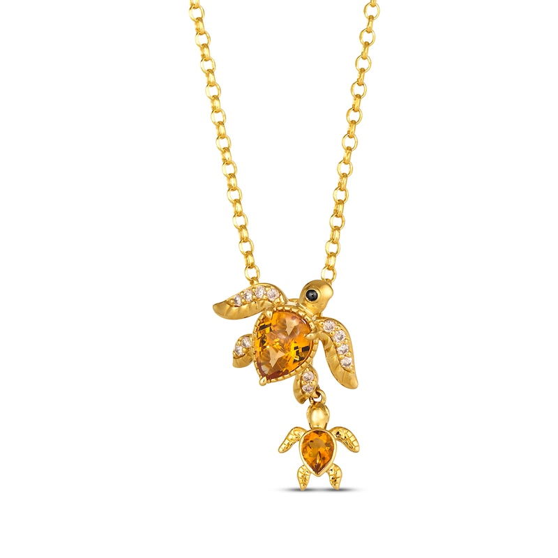 Le Vian Garden Party Pear-Shaped Citrine Turtles Necklace 1/10 ct tw Diamonds 14K Honey Gold 19"