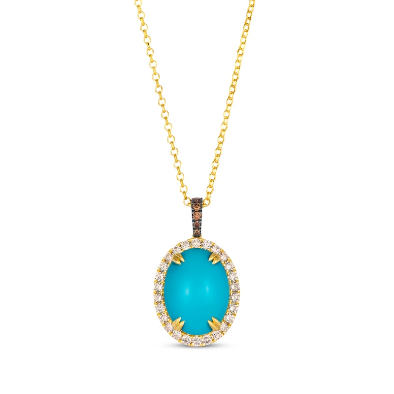 Main Image 1 of Le Vian Oval-Cut Turquoise Necklace 3/4 ct tw Diamonds 14K Honey Gold 19&quot;