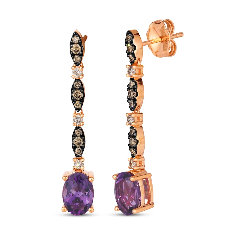 Main Image 1 of Le Vian Venetian Mosaic Oval-Cut Amethyst Drop Earrings 1/4 ct tw Diamonds 14K Strawberry Gold