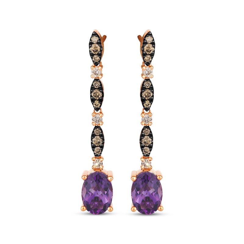 Main Image 2 of Le Vian Venetian Mosaic Oval-Cut Amethyst Drop Earrings 1/4 ct tw Diamonds 14K Strawberry Gold