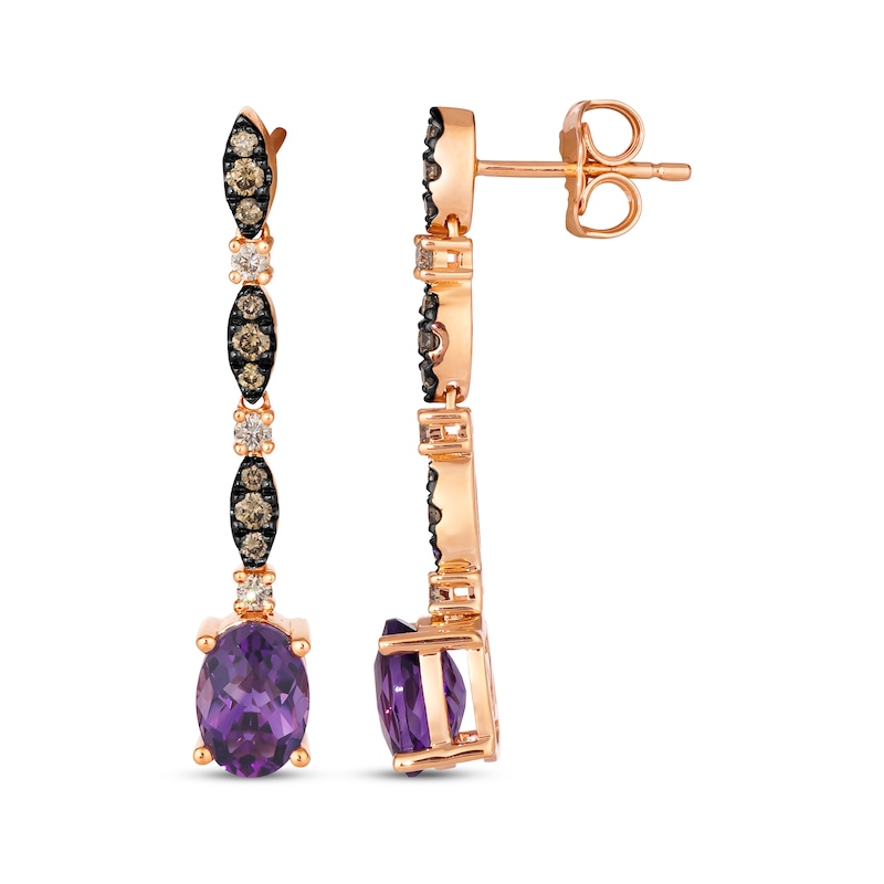 Main Image 3 of Le Vian Venetian Mosaic Oval-Cut Amethyst Drop Earrings 1/4 ct tw Diamonds 14K Strawberry Gold