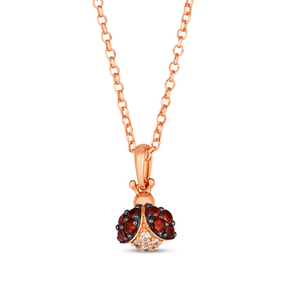 Le Vian Garden Party Garnet Ladybug Necklace 1/20 ct tw Diamonds 14K Strawberry Gold 19"