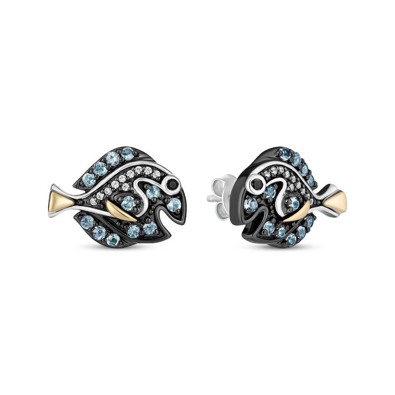 Disney Treasures Finding Nemo "Dory" Blue Topaz & Diamond Stud Earrings 1/20 ct tw Sterling Silver & 10K Yellow Gold