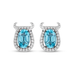 Disney Treasures Monsters, Inc. "Sulley" Oval-Cut Swiss Blue Topaz & Diamond Earrings Sterling Silver