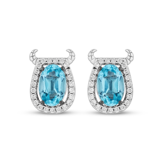 Disney Treasures Monsters, Inc. "Sulley" Oval-Cut Swiss Blue Topaz & Diamond Earrings Sterling Silver
