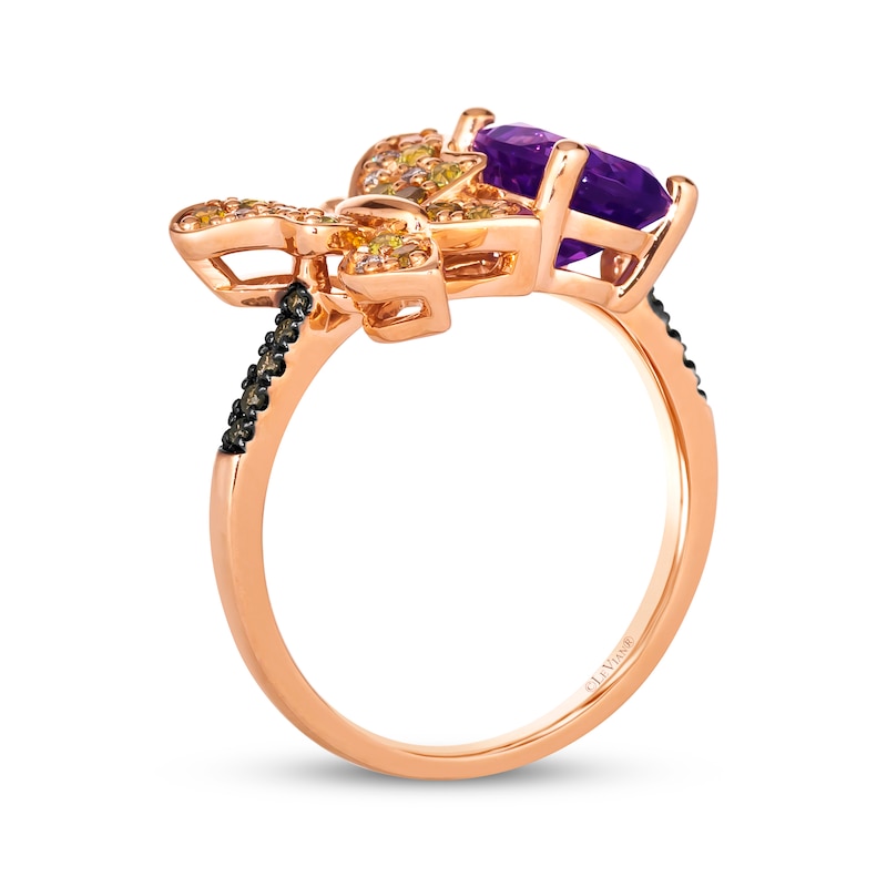 Main Image 3 of Le Vian Garden Party Amethyst, Garnet & Yellow Sapphire Butterfly Ring 1/15 ct tw Diamonds 14K Strawberry Gold