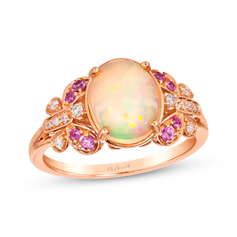 Le Vian Garden Party Collection Opal & Pink Sapphire Butterflies Ring 1/15 ct tw Diamonds 14K Strawberry Gold