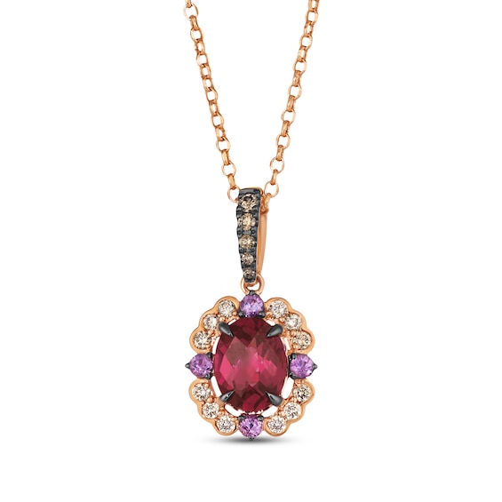 Le Vian Venetian Color on Color Garnet & Pink Sapphire Necklace 1/3 ct tw Diamonds 14K Strawberry Gold 19"