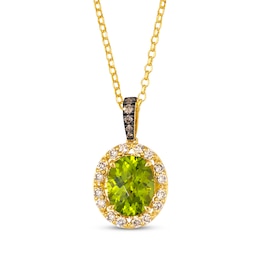 Le Vian Oval-Cut Peridot Necklace 3/8 ct tw Diamonds 14K Honey Gold 19"