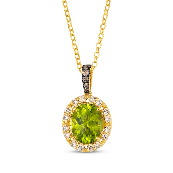 Le Vian Oval-Cut Peridot Necklace 3/8 ct tw Diamonds 14K Honey Gold 19"
