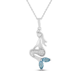 Marquise-Cut Swiss Blue Topaz & White Lab-Created Sapphire Mermaid Necklace Sterling Silver 18"