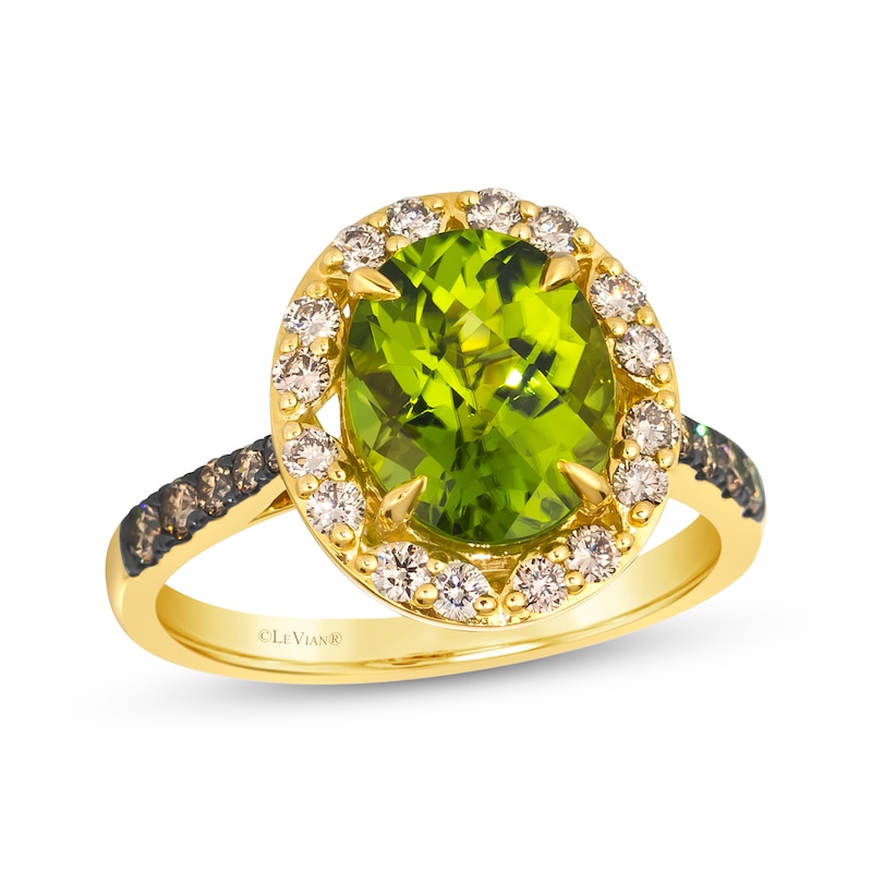 Main Image 1 of Le Vian Oval-Cut Peridot Ring 1/2 ct tw Diamonds 14K Honey Gold