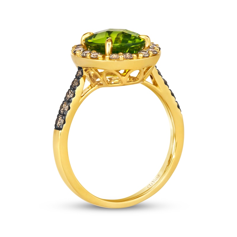Main Image 3 of Le Vian Oval-Cut Peridot Ring 1/2 ct tw Diamonds 14K Honey Gold