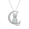 Thumbnail Image 1 of Pear-Shaped & Oval-Cut Lab-Created Opal & White Lab-Created Sapphire Cat Necklace Sterling Silver 18&quot;
