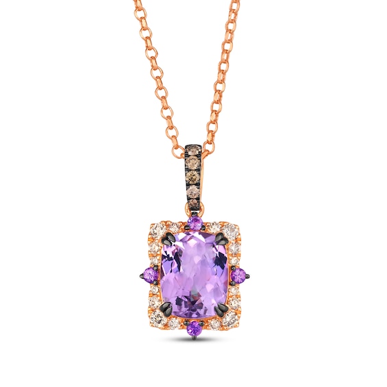 Le Vian Venetian Color on Color Amethyst & Pink Sapphire Necklace 1/3 ct tw Diamonds 14K Strawberry Gold 19"