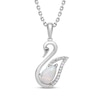 Thumbnail Image 1 of Pear-Shaped Lab-Created Opal & White Lab-Created Sapphire Swan Necklace Sterling Silver 18&quot;