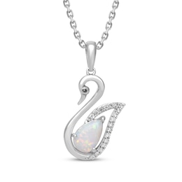 Pear-Shaped Lab-Created Opal & White Lab-Created Sapphire Swan Necklace Sterling Silver 18"