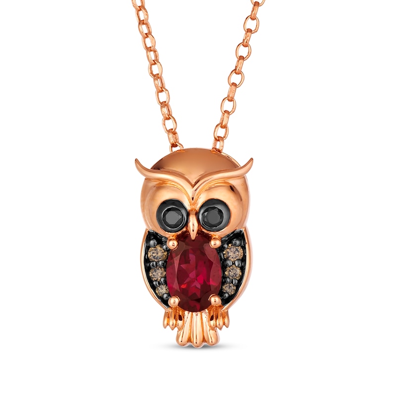 Main Image 1 of Le Vian Garden Party Garnet Owl Necklace 1/6 ct tw Diamonds 14K Strawberry Gold 19&quot;