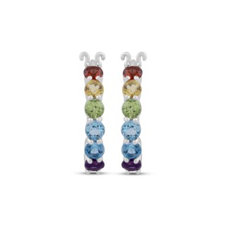 Zirconia Multicolor Channel-Setting Hoop Earrings (Silver) – J