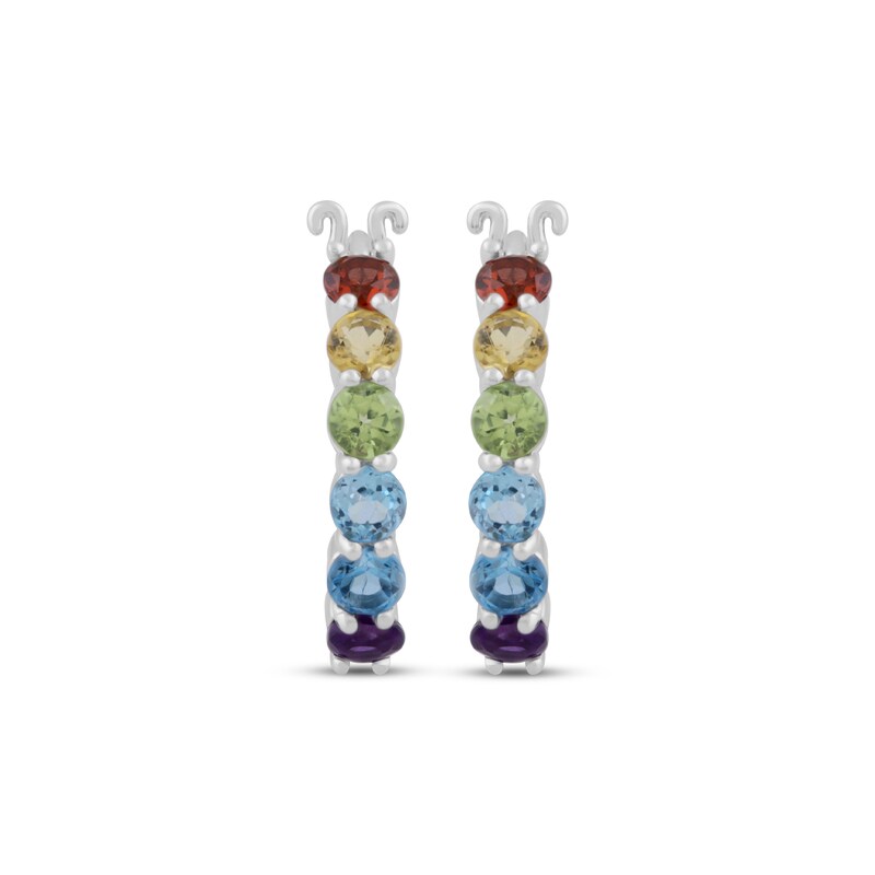 Main Image 2 of Multi-Gemstone Rainbow Hoop Earrings Sterling Silver