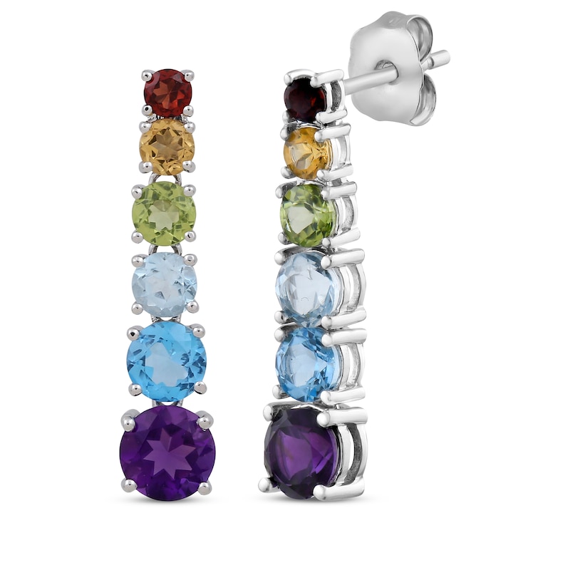 Graduated Multi-Gemstone Rainbow Drop Earrings Sterling Silver