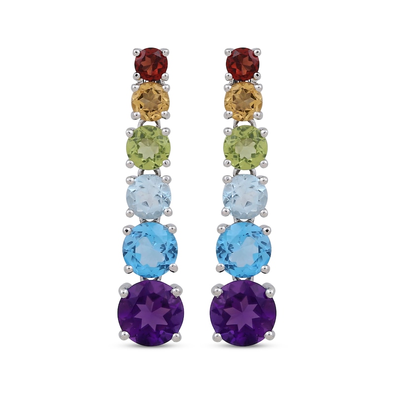 Main Image 2 of Graduated Multi-Gemstone Rainbow Drop Earrings Sterling Silver