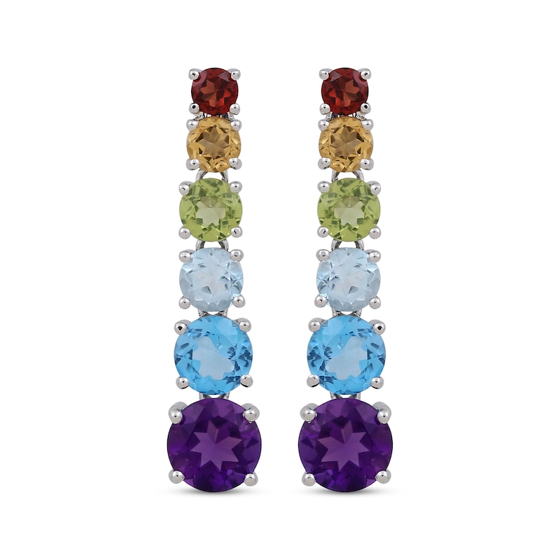 Graduated Multi-Gemstone Rainbow Drop Earrings Sterling Silver