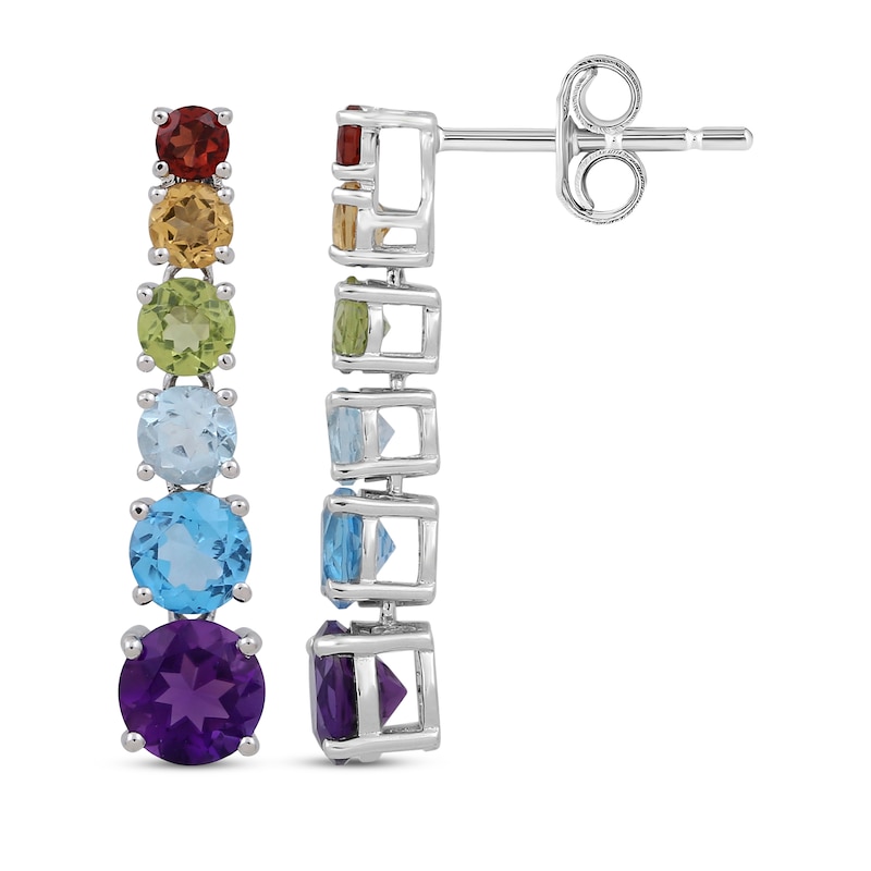 Graduated Multi-Gemstone Rainbow Drop Earrings Sterling Silver